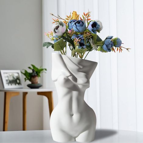 Vase de décoration Boho en forme de corps féminin et vase à fleurs : Vase en céramique moderne et chic minimaliste pour papeterie, pinceaux de maquillage, plante, fleurs séchées (1/5)