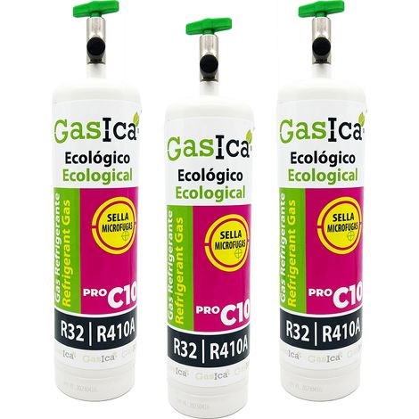 Pack 3 GASICA C10 PRO 400g  Sustituto R410A R32  Incluye Válvula  Gas Ecológico de Alta Eficiencia para Aire Acondicionado
