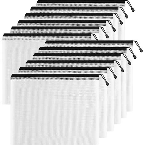 Estuche para documentos A4 con cremallera, carpeta transparente de PVC con cremallera, estuche de malla con cremallera para viajes, oficina y artículos de viaje (12 unidades, negro) (1/5)