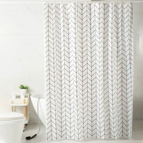 Extra Wide 180180CM Shower Curtain White for Bathroom Geometric Herringbone Chevron Striped Simple Modern Classy Contemporary 12 Hooks Polyester Fabric Set Waterproof (1/3)