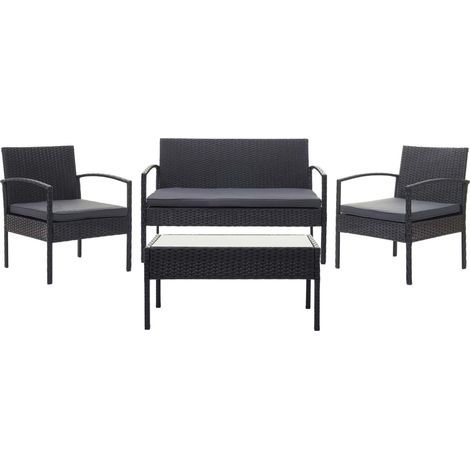 Salon de jardin en polyrotin noir pour balcon jardin terrasse jardin coussins gris foncé 040004214