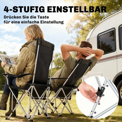 Lot de 2 fauteuils de pêche/camping pliants avec repose-jambes amovible et support à boisson, capacité de charge 120 kg, orange (1/4)