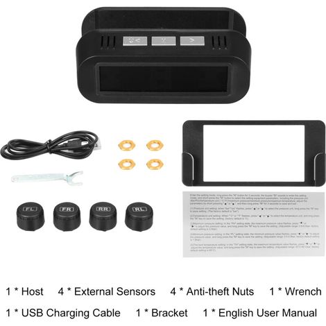 Système de surveillance de la pression des pneus avec 4 capteurs externes, moniteur solaire, auto ON / OFF et alarme vocale, affichage en temps réel 0-5 bar pour le SUV de voiture Véhicule ho (1/5)