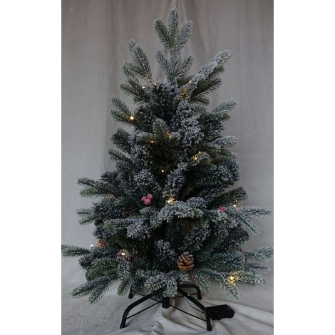 Albero di Natale innevato a led con pigne e palline rosse 90 cm