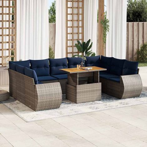 Set de sofás de jardín y cojines 10 pzas ratán sintético gris vidaXL (1/5)