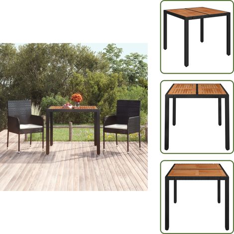 Acero con recubrimiento en polvo - vidaXL Mesa de jardín superficie de madera ratán PE negro 90x90x75 cm - Mesa al aire libre
