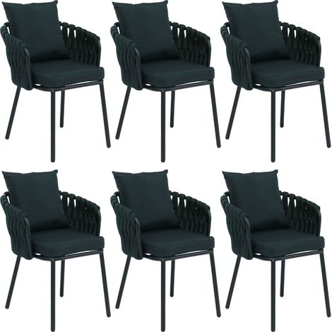 Lot de 6 chaises de salle à manger en aluminium HWC-P89, chaise d'intérieur avec accoudoirs, tissu/t (1/5)