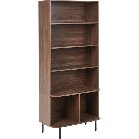 Libreria a 5 ripiani in truciolato, MDF e ferro laminato, colore marrone scuro Bradley