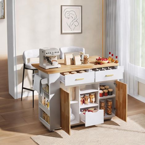 Île de cuisine blanche avec plan de travail rabattable en MDF (1/5)