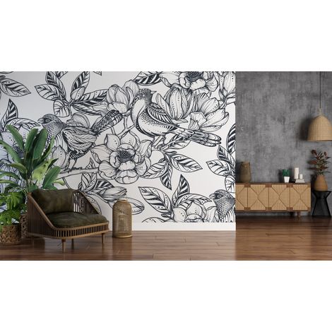 Papier peint nature - croquis de fleurs sauvages - 150 x 250 cm (1/2)