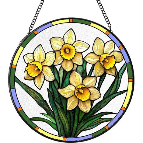 Attrape-soleil en vitrail rond – Ornement suspendu pour intérieur, cadeau femme homme maman papa, Diamètre : 12.5 cm (1/4)