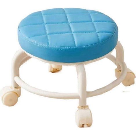 Tabouret rond en similicuir avec roulettes, chaise roulante imperméable et mobile, siège bas pratique
