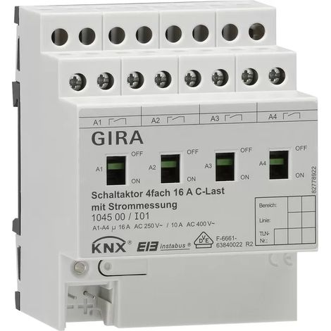 Gira Schaltaktor 4f 16 A Hand + Strom C-Last KNX REG 104500 (1/2)