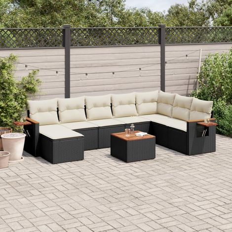 vidaXL Salon de jardin 9 pcs avec coussins noir résine tressée (1/3)