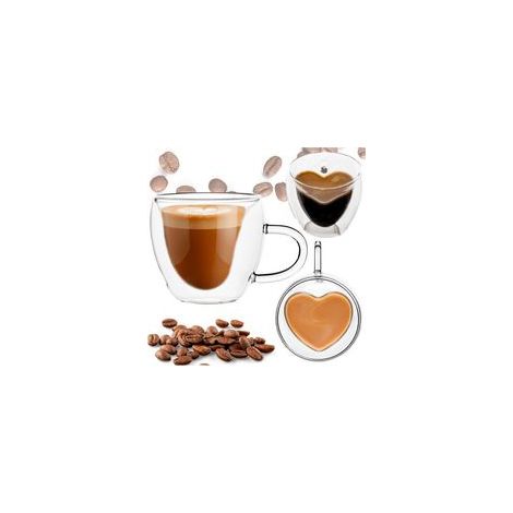 Stück doppelwandiger Thermobecher aus Glas, 220 ml, mit dekorativem Herzmotiv und ergonomischem Henkel (1/5)