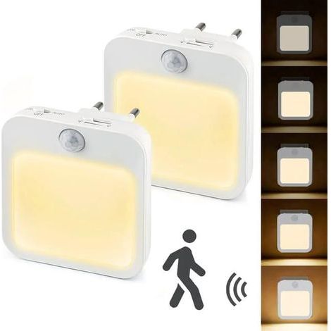 Veilleuses LED,2 PCS Veilleuse Prise Electrique avec Capteur Crépusculaire et Détecteur de Mouvement, Veilleuse Enfant avec 3 températures de couleur (1/4)