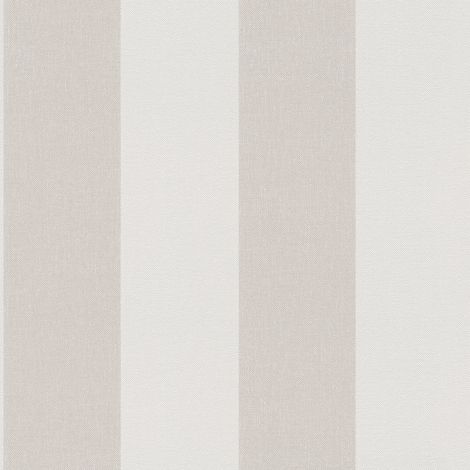 Papier peint aspect lin pour salon | Papier peint à rayures marron clair et gris | Tapisserie à motif moderne idéal chambre d'enfant - 10,05 x 0,53 m (1/5)