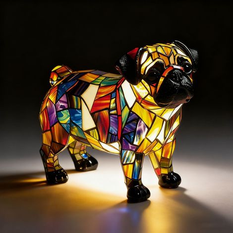 Niedliche Mops-Tischlampe (batteriebetrieben) – Retro-Tischlampe – 3D-Tier-Nachtlicht – 17 cm – LED-3D-Lichtornament