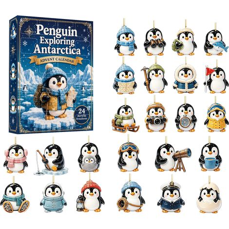 Weihnachts-Adventskalender-Überraschungsbox – Antarktischer Pinguin-Anhänger – Weihnachtsdekoration & Geschenkset für die Feiertage (1/5)