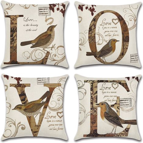 Housses de coussin 40x40 cm – Lot de 4 – Motif plantes tropicales, adaptées pour l'intérieur et l'extérieur