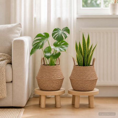 vidaXL Plant Pot with Handles 2 pcs Natural 脴 22 x 20 cm 100% Seagrass (1/5)