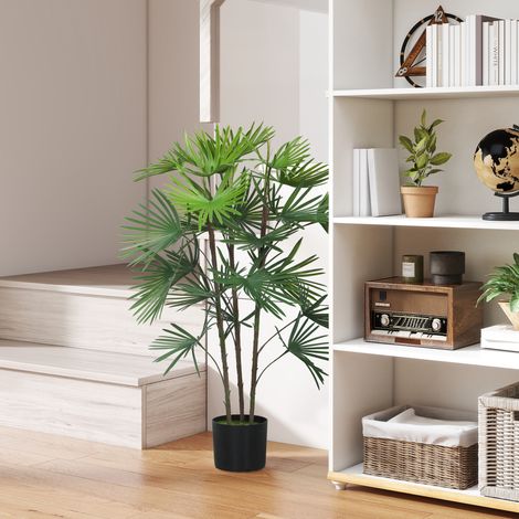 Palmier artificiel de 90 cm avec 24 feuilles en plastique vert, pot de Ø16,5 x 13,5 cm (1/5)
