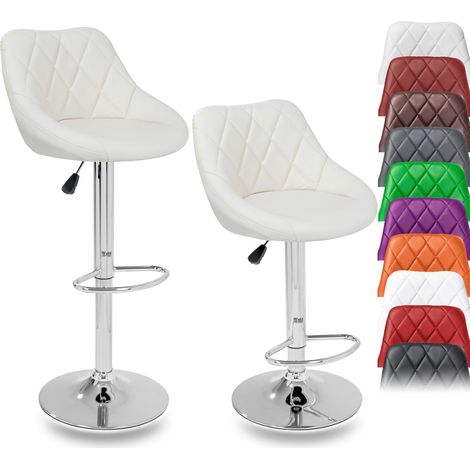 Tresko – Lot de 2 tabourets de bar beige – Hauteur réglable 60-80cm – Rotation 360° – Pied en acier chromé – Simili cuir