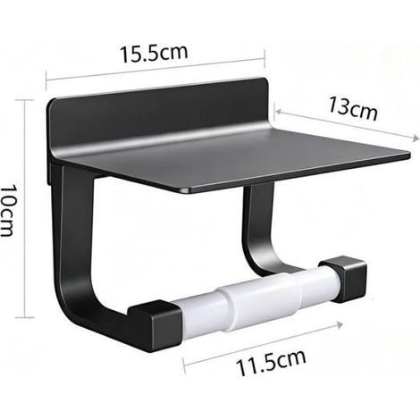 Dérouleur Papier Toilette Mural, Support Adhésif pour Papier Toilettes en Aluminium Noir, Fixation Murale Sans Perçage (1/3)