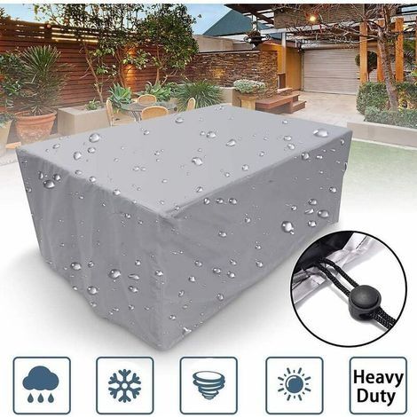 Housse Salon De Jardin 200x200x85cm, Bâche De Protection pour Mobilier, Étanche Housses Meuble Exterieur, Housse anti-poussière pour table et chaise de jardin, argent FDC (1/5)