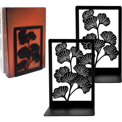 JSSEVN - Pair of metal bookends, metal bookends, shelf stoppers, book holders for homeschooling, black (1/5)