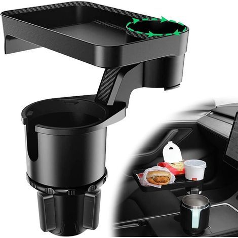 Porte-gobelet Extensible pour Voiture, Plateau pour Voiture Porte-gobelet Multifonctionnel avec Table pivotante à 360° Base Ajustable Grand Porte-gobelet pour (Noir) (1/5)