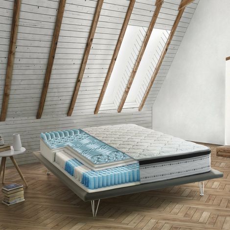 Talamo Italia Colchón doble Porzia, Revestimiento desenfundable de Memory Foam+Gel y muelles ensacados, 100% Made in Italy, Antiácaros e hipoalergénico, 160x200h27 cm, con embalaje reforzado (1/5)