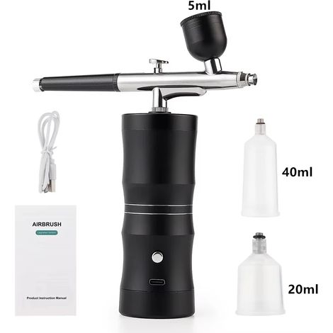 Kit pistolet à peinture sans fil, comprenant un compresseur, une buse de 0,3 mm et un pistolet à peinture rechargeable. (1/5)