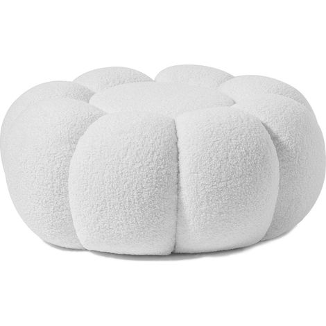 Pouf design fleur Arielina Tissu bouclette Blanc