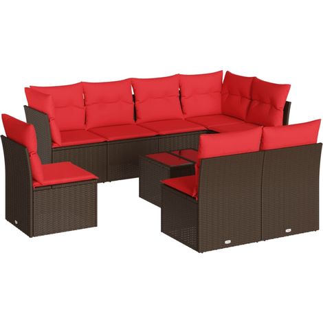 9 Piece Garden Sofa Set with Cushions Brown Poly Rattan vidaXL (1/3)