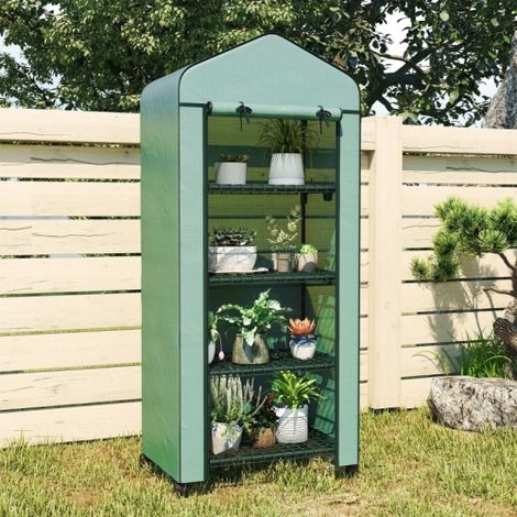 Mini serre de jardin à étagères 69x50x165 cm, structure acier, bâche 140 g/m² anti-UV, porte enroulable, vert (1/5)