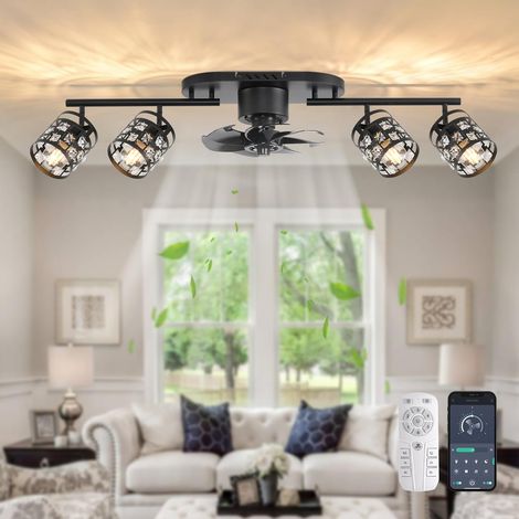 Ganeed 6 Speed, Timing Ceiling Fans with Lights and Remote,39.3" Kitchen Ceiling Fan,E27 Bulb Base,360° Rotatable Lampheads Bladeless Black Fandelier Flush Mount Ceiling Fans for Bedroom Dining Room