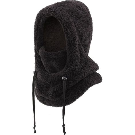 Écharpe chaude et moelleuse d'automne et d'hiver avec protection auditive, capuche intégrée, masque épais pour le ski et le vélo, capuche coupe-vent, noire, taille ado - M