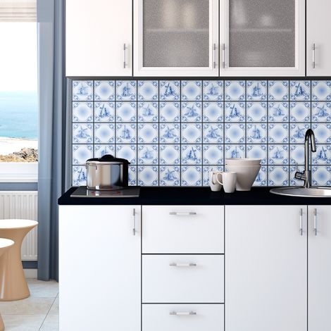 Sticker Mural Carrelage adhésif Cuisine Salle de Bain - 30 STICKERS CARRELAGES DELFT DEVENTER - 30stickers15x15cm (1/5)
