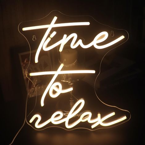 Panneau LED décoratif « Time To Relax » pour chambre à coucher, salle de bain, salon, spa, décoration murale relaxante, cadeau de Noël, d'anniversaire (blanc chaud) (1/5)