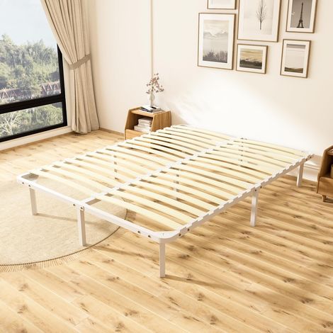 Teeno – Sommier 140x190 à lattes en bois massif – 9 pieds pour stabilité – Structure renforcée anti-bruit – Hauteur libre 26 cm pour rangement