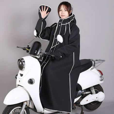 Imperméable adulte pluie tempête randonnée vélo avec double visière capuche zip étanche noir 2XL 160-175cm (1/5)