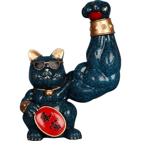 Figura de Maneki Neko de resina – tamaño 19/26 cm, variantes: dorado/verde/blanco/azul – set de regalo con gato de la suerte (1 figura) (1/5)