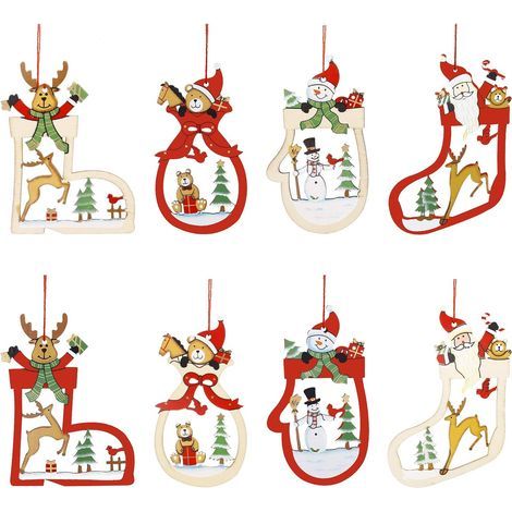 Décorations de Noël en Bois, Décoration Arbre de Noël, DIY en Bois Pendentif Décorations pour Arbre de Noël et Décorations de Fête (1/5)
