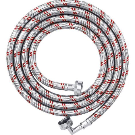 Tuyau d'eau chaude tressé en acier inoxydable pour machine à laver, avec coude à 90° et raccords en laiton, 1,2 m-AquaForge (1/5)