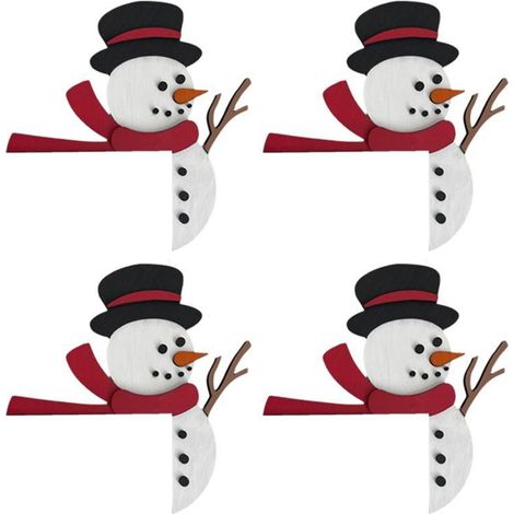 Décoration Dessus de Porte Noël - Cadre Bois Bonhomme de Neige - Décoration Intérieure Maison Vacances - 4 Pièces