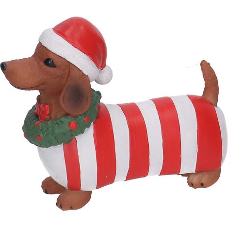 Cane resina bassotto con cappellino rosso 11,8x9,5x4,3cm Peraga Christmas