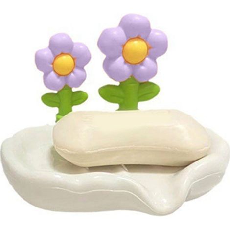 Seifenschale mit Abfluss, floraler ABS-Seifenhalter mit Abflussdesign, 14 x 10 x 10,5 cm, Lila (1/5)
