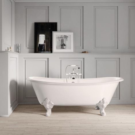 Freistehende Gusseisen Badewanne BRADFORD weiß Füße WEISS 180 (1/5)