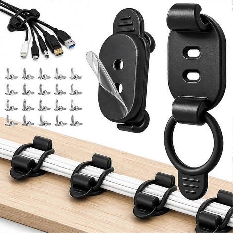 Clips de gestion de câbles réutilisables, supports de câbles adhésifs avec vis et attaches de câbles en silicone, adaptés aux téléviseurs domestiques. (1/5)
